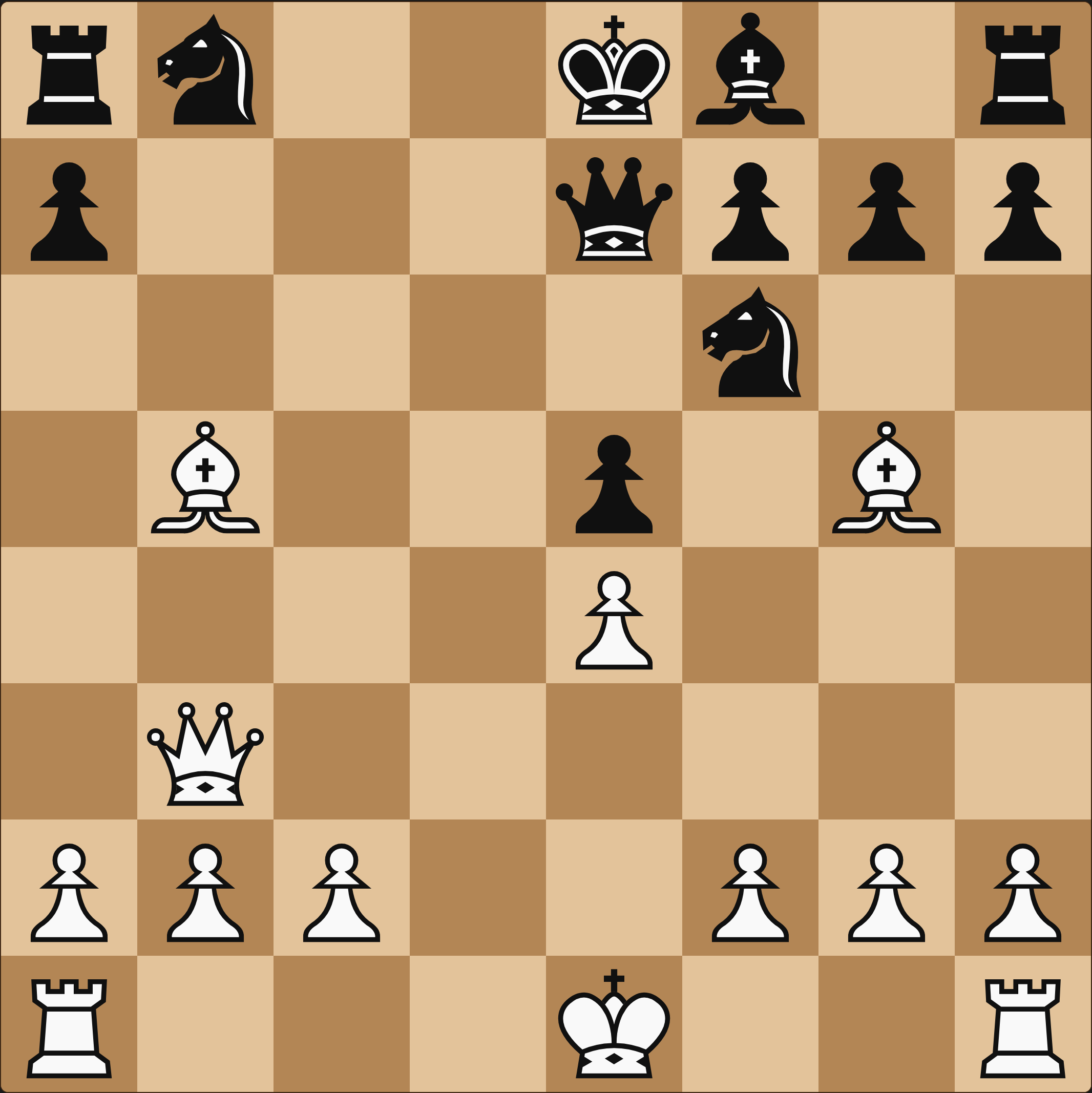 Paul Morphy Opera Game Chess Analysis position after 11.Bxb5+ with Black king stuck in the center